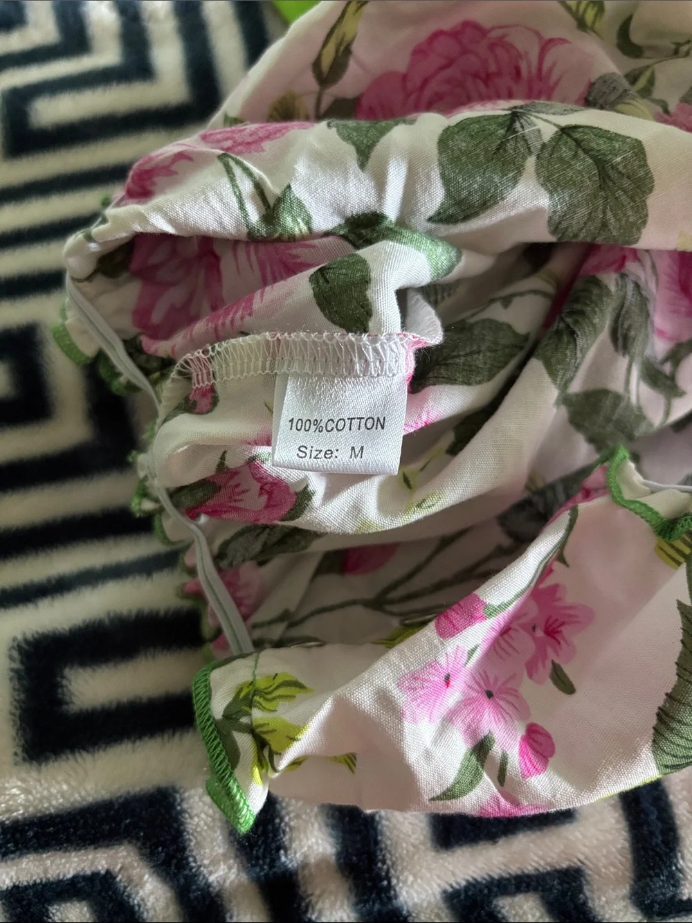 White Floral Halter Romper with Pink Roses and Green Trim